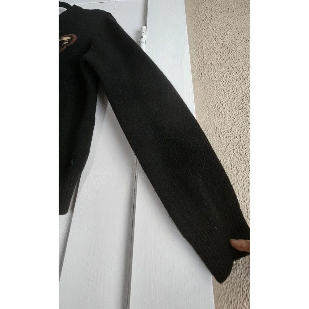 Straight‎ To Hell knit wool blend black sweater Cheetah Face woman Sz M - Picture 3 of 7